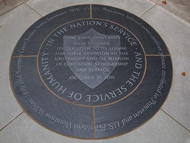 The medallion embedded in the walkway in front of Nassau Hall, dedicated in 2016. 
